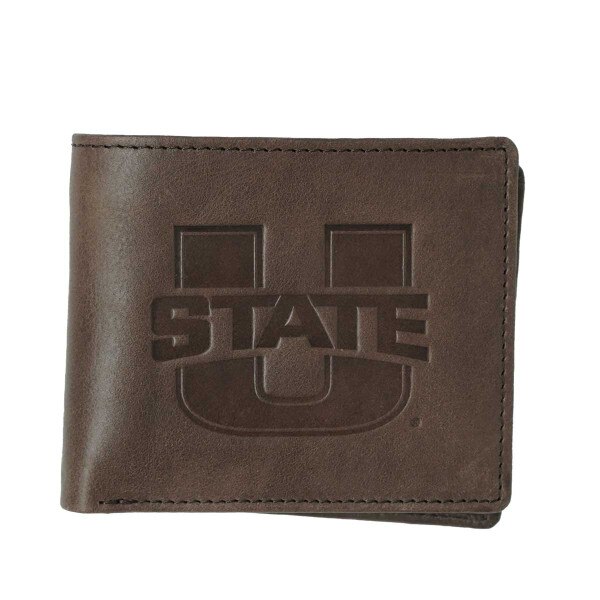 U-State Bi-Fold Tan Leather Wallet Utah State Aggies